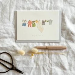 Cottontails Baby Cards|Baby clothes washing line card 'Congratulations'