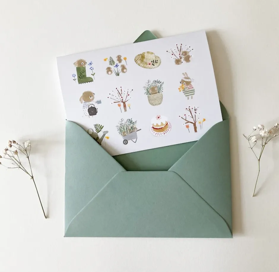 Cottontails Baby Stickers & Stationery|Cards|Handmade Card & Stickers - Spring Bunnies