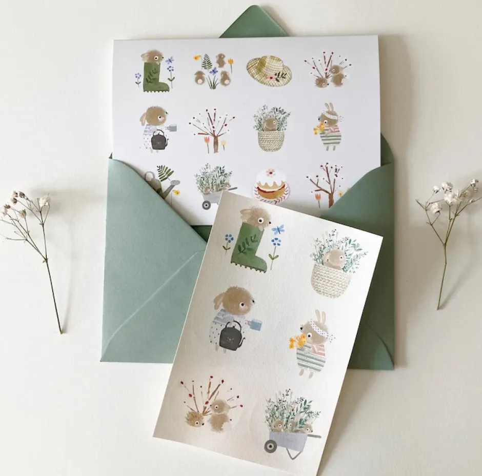 Cottontails Baby Stickers & Stationery|Cards|Handmade Card & Stickers - Spring Bunnies