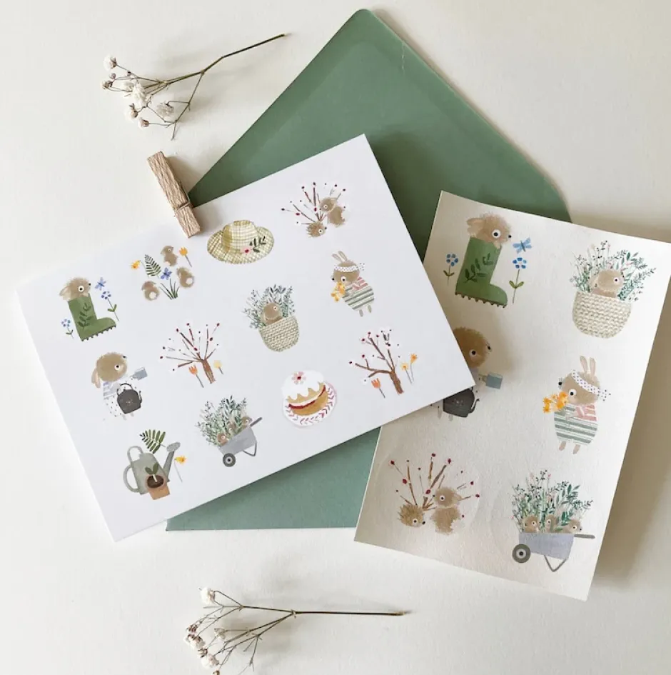 Cottontails Baby Stickers & Stationery|Cards|Handmade Card & Stickers - Spring Bunnies