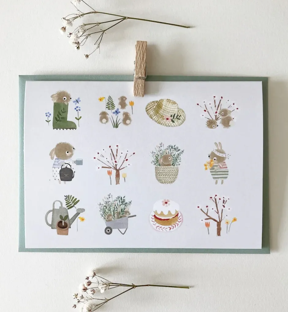 Cottontails Baby Stickers & Stationery|Cards|Handmade Card & Stickers - Spring Bunnies