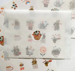 Cottontails Baby Stickers & Stationery|Bunny Cards & Stationery|Handmade Paper Stickers - Gardening Bunnies