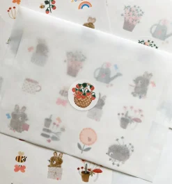 Cottontails Baby Stickers & Stationery|Bunny Cards & Stationery|Handmade Paper Stickers - Gardening Bunnies