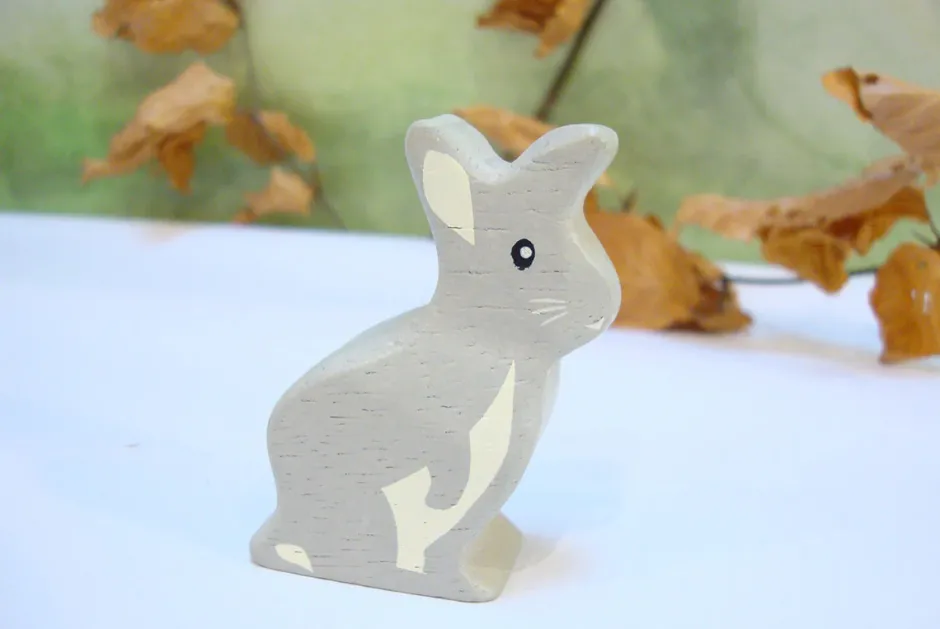 Cottontails Baby Wooden Bunnies|Wooden Toys|Little wooden woodland animal - grey rabbit