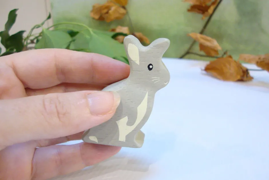 Cottontails Baby Wooden Bunnies|Wooden Toys|Little wooden woodland animal - grey rabbit