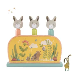 Cottontails Baby Wooden Bunnies|Wooden Toys|Moulin Roty Three Rabbits Wooden Pop-up Toy