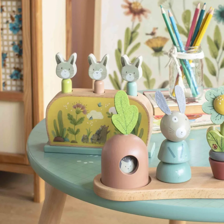 Cottontails Baby Wooden Bunnies|Wooden Toys|Moulin Roty Three Rabbits Wooden Pop-up Toy