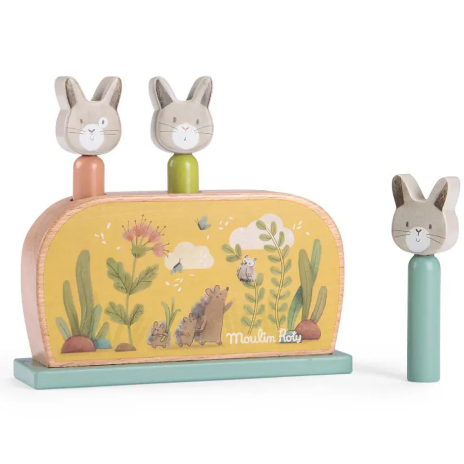 Cottontails Baby Wooden Bunnies|Wooden Toys|Moulin Roty Three Rabbits Wooden Pop-up Toy