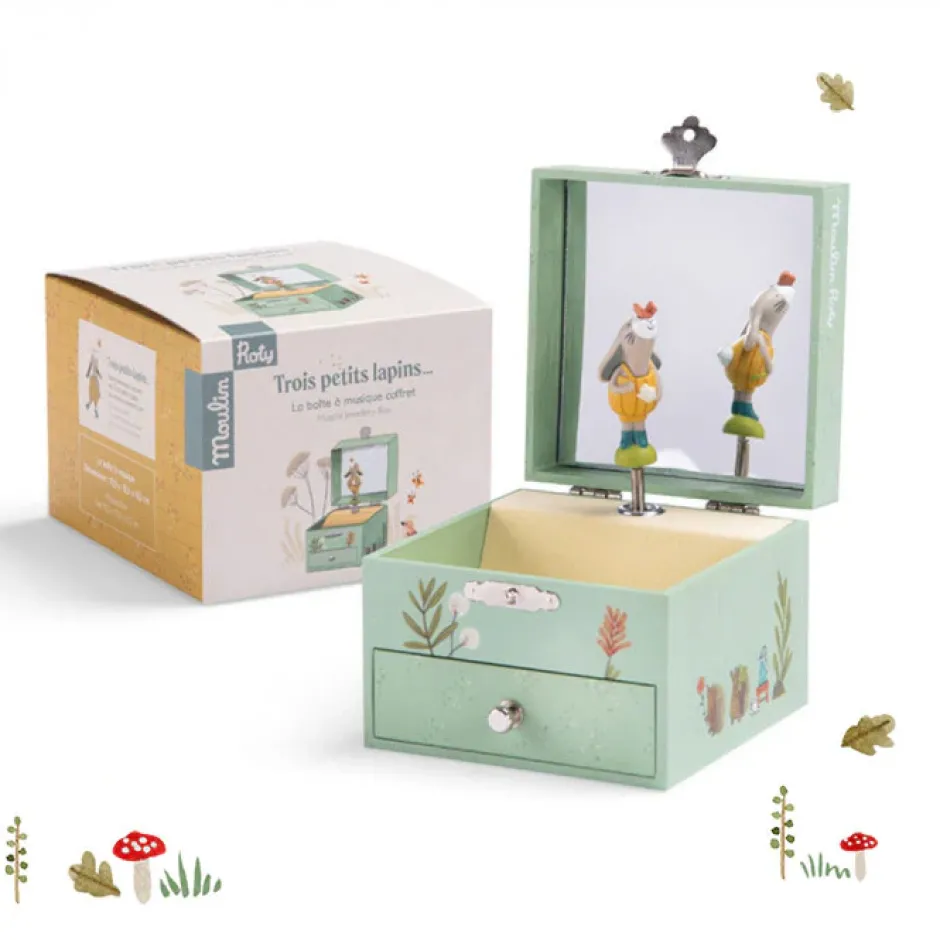 Cottontails Baby Wooden Bunnies|Wooden Toys|Moulin Roty Three Rabbits Musical Jewellery Box