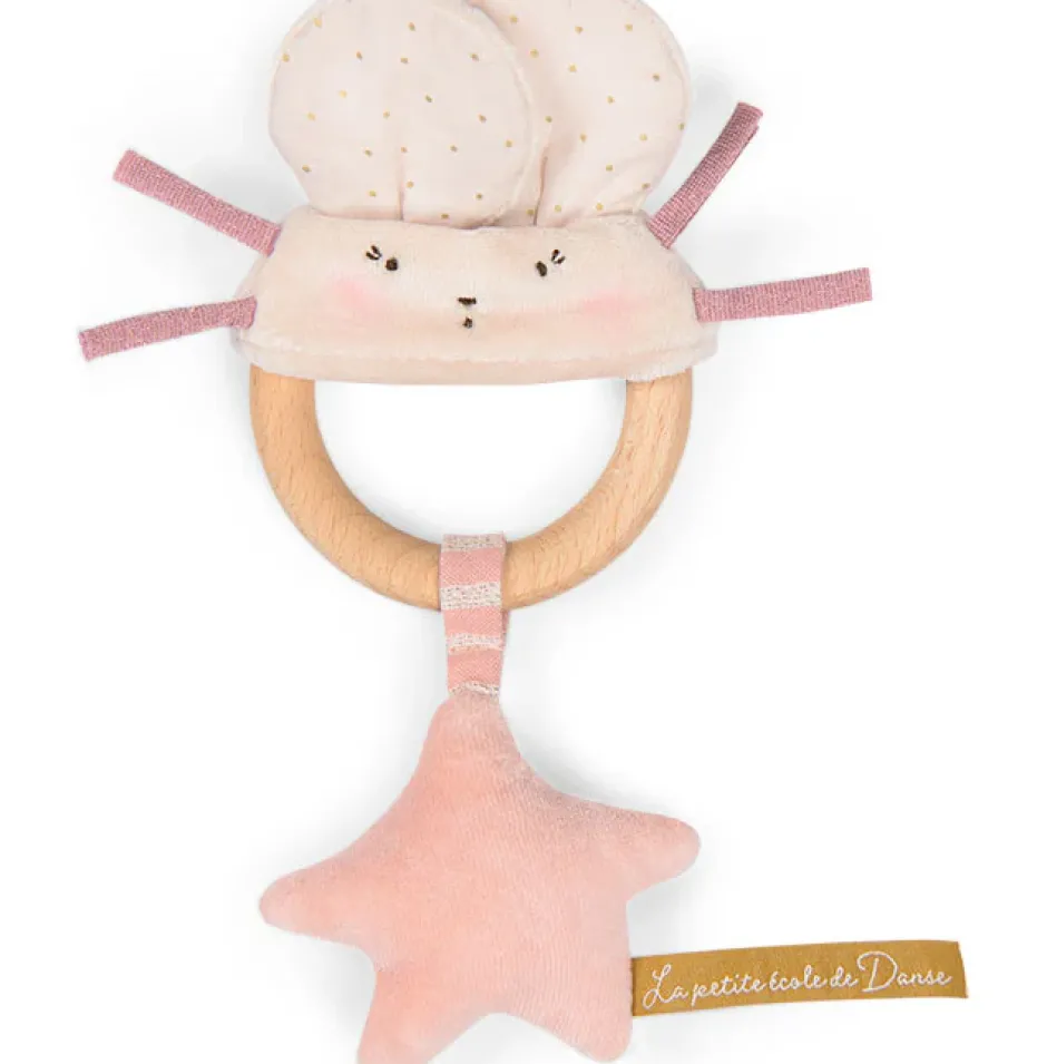 Cottontails Baby Comforters & Rattles|Moulin Roty wooden ring rattle - pink & cream mouse