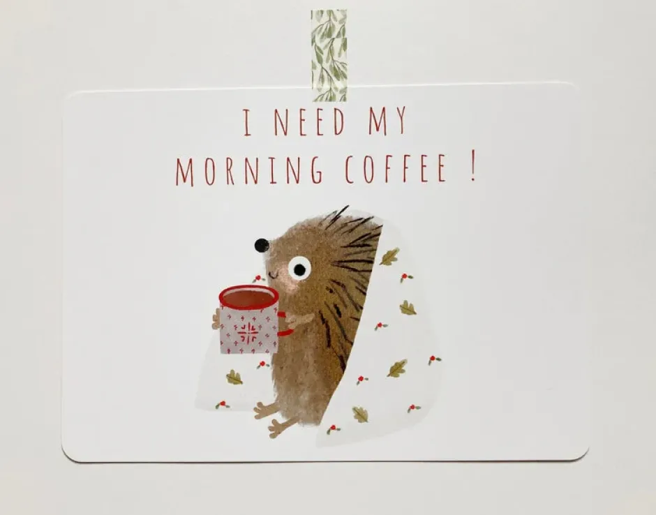 Cottontails Baby Cards|Postcard & Envelope - Hedgehog & Morning Coffee