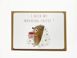 Cottontails Baby Cards|Postcard & Envelope - Hedgehog & Morning Coffee